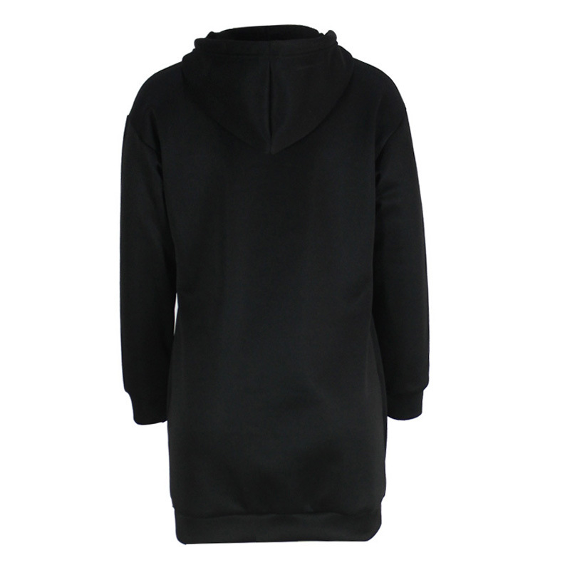 Autumn Winter Fleece Sweater Women Floral Print Hooded Mid Length Top