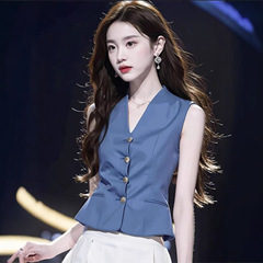 今年流行独特小衫洋气高端别致轻熟法式小众无袖上衣女夏季衬衫