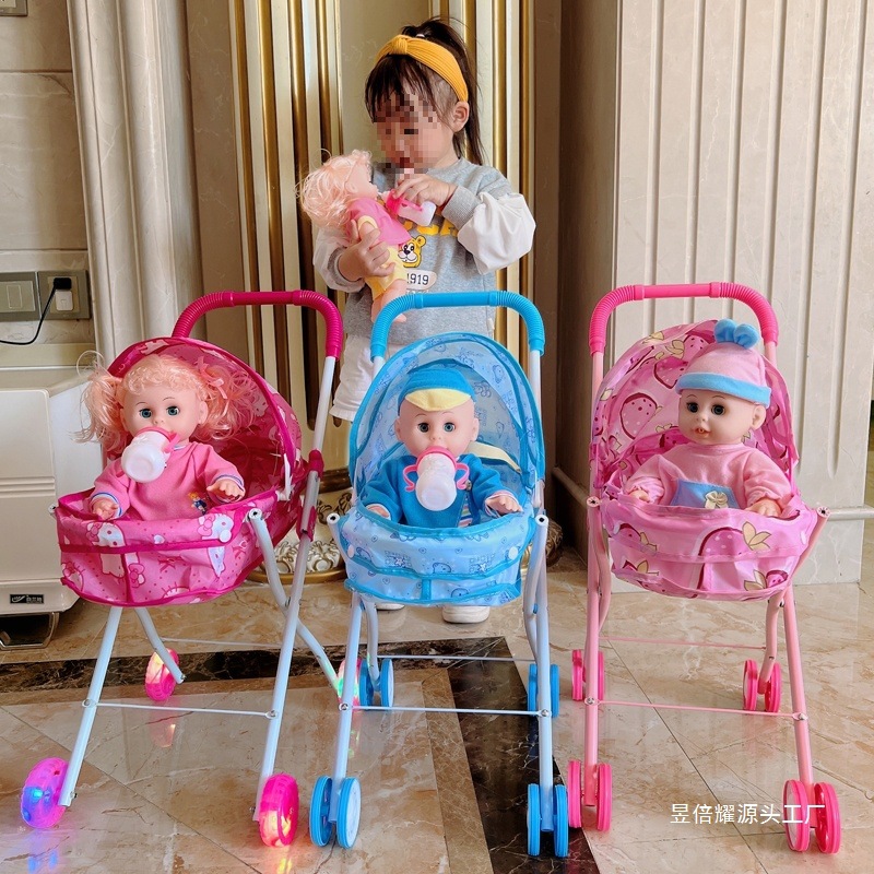 Cochecito de hierro para niños Juguetes Bebés Bebés Bebés Bebés Orinando con Muñecas Carrito de compras para bebés Niños y niñas