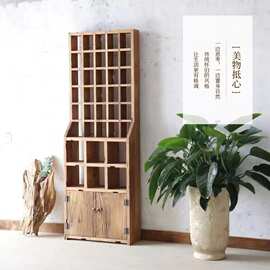 老榆木收纳柜多格置物架茶杯茶具储物柜客厅简易收纳柜实木博古架