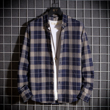 2025秋季新款可代发男士时尚格子衬衫长袖韩版帅气青少年衬衣潮