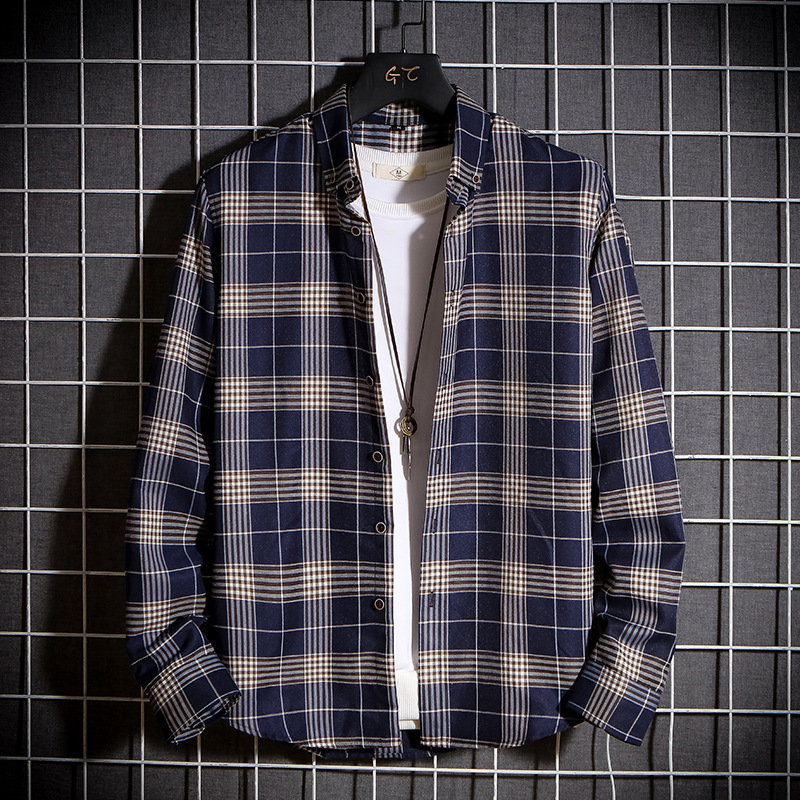 2025秋季新款可代发男士时尚格子衬衫长袖韩版帅气青少年衬衣潮