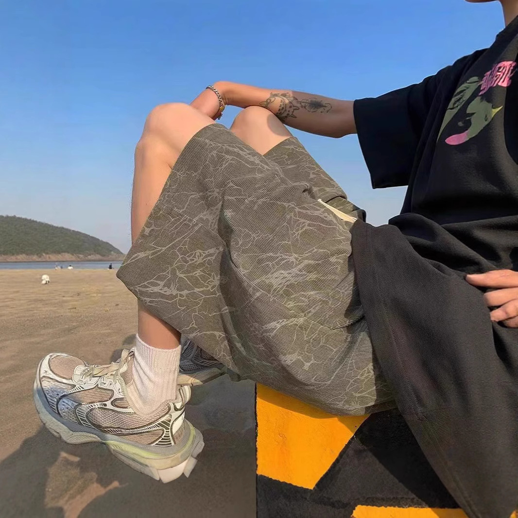 Men's American Style High Street Summer Loose Casual Sports Capri Pants Trendy Plus Size Mid Length Shorts_viptrois.com