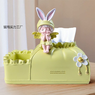 Cute Angel Girl Tissue Box Living Room Table Decoration High-End Cream Style Napkin Paper Box Decoration Home