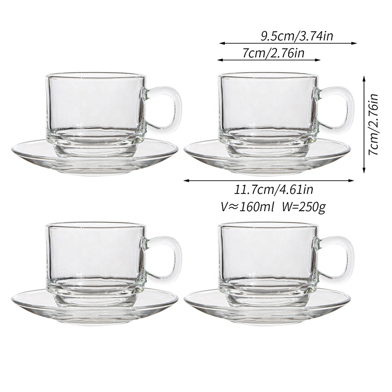 Taza de café americana transfronteriza de alto valor Taza de vidrio Diseño de plato Té de la tarde de sentido avanzado Taza de vidrio con leche condensado