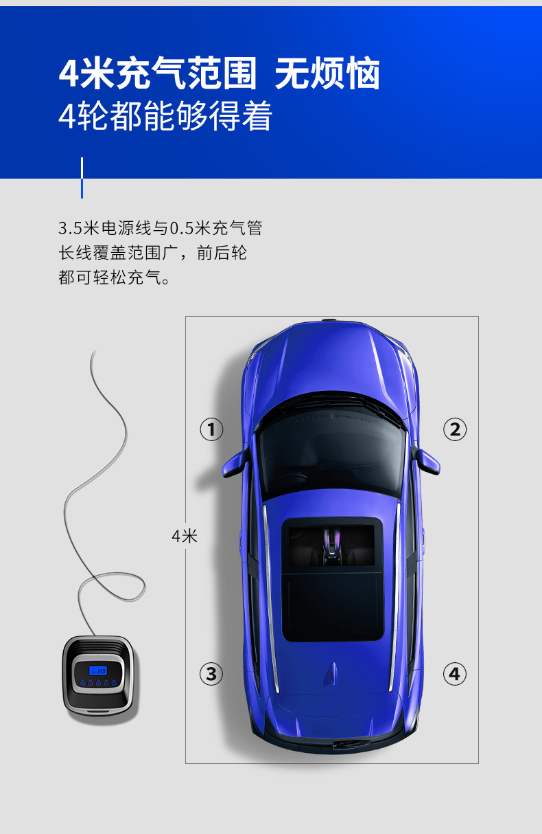 Car Air Pump Cigarette Lighter Plug Multi-Function Wireless Car Tire Pump High Pressure Air Pump with Tire Pressure Measurement