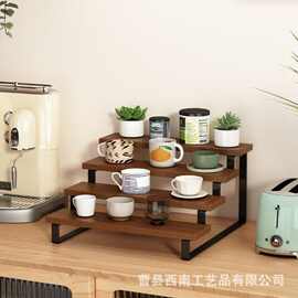 跨境木质阶梯式展示架木质桌面多层置物架香水咖啡杯收纳架盲盒手