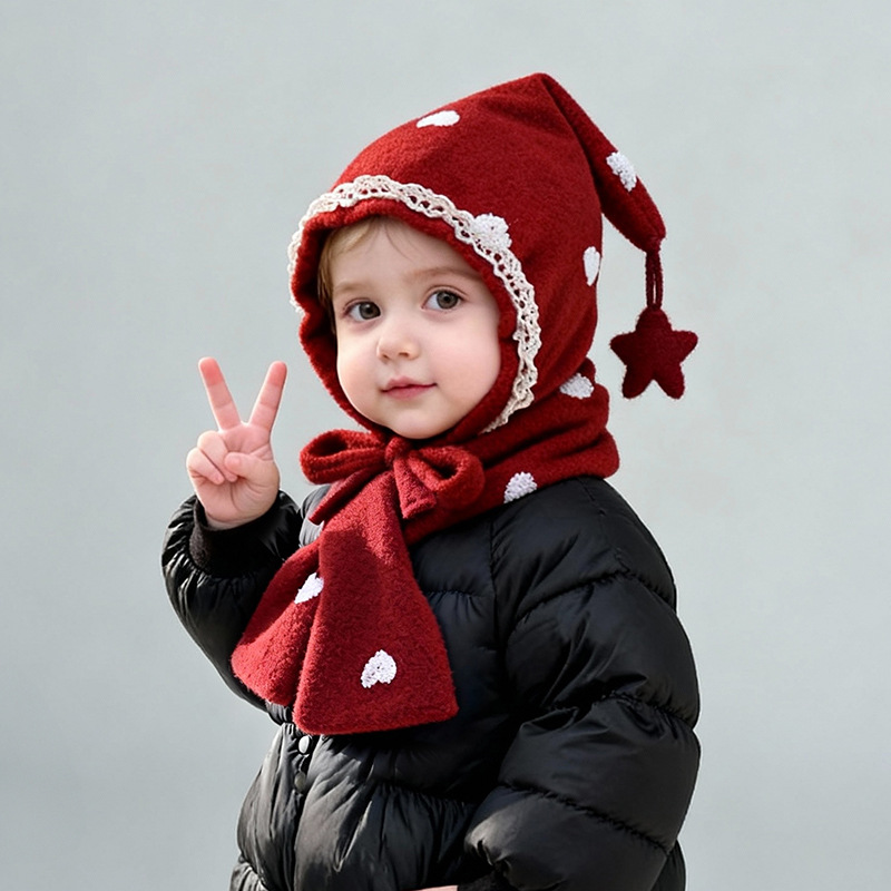 Sombreros para bebés bufandas set otoño y invierno engrosado calentamiento para niños gorras de punto gorras rojas para niñas gorras de hadas gorras protectoras de orejas image 7