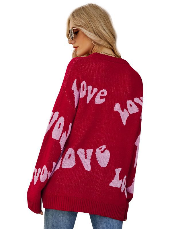 Transfronterizo suéter de fábrica carta jacquard más tamaño suéter estilo simple amor día de San Valentín suéter