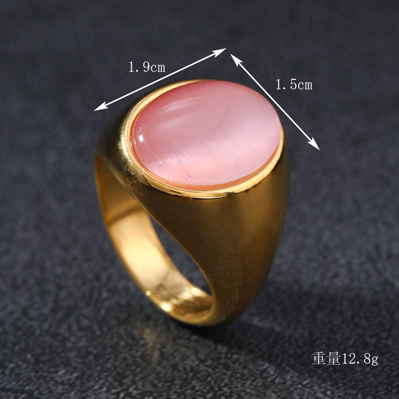 Anillo de piedra de ojo de gato transfronterizo de Europa y Estados Unidos simple elíptico de atmósfera gemia anillo de acero de titanio joyas de fundición de acero inoxidable image 4