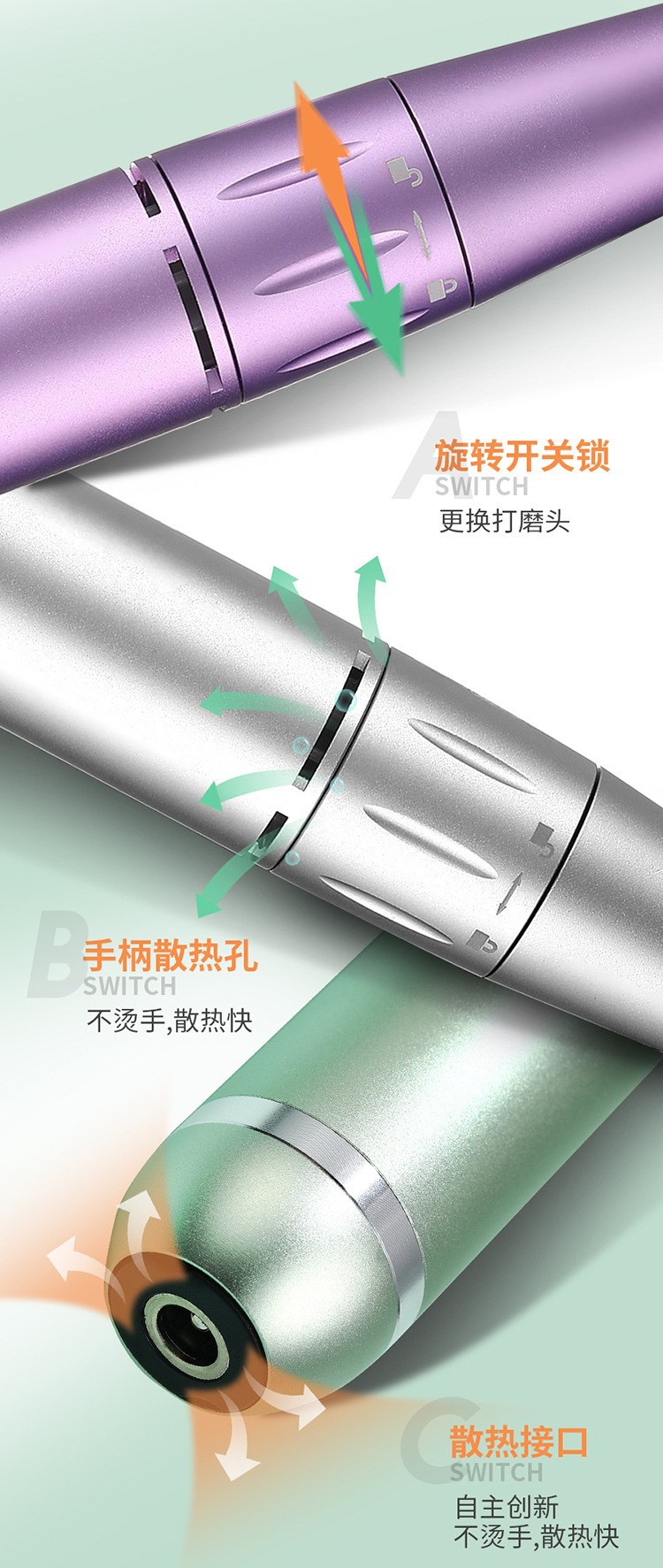 Nail lifting grinder, nail salon special polishing and nail lifting small pen grinding head portable pen electric machine