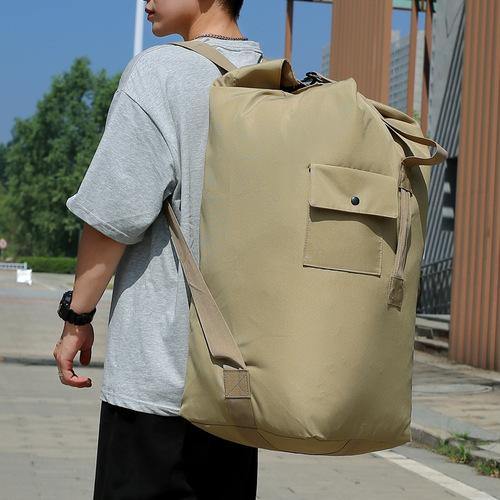 Freemotion Outdoor Men and Women Tactical Backpack Canvas Dual-Shoulder Backpack Bucket Bag Travel Bag Urban Backpack