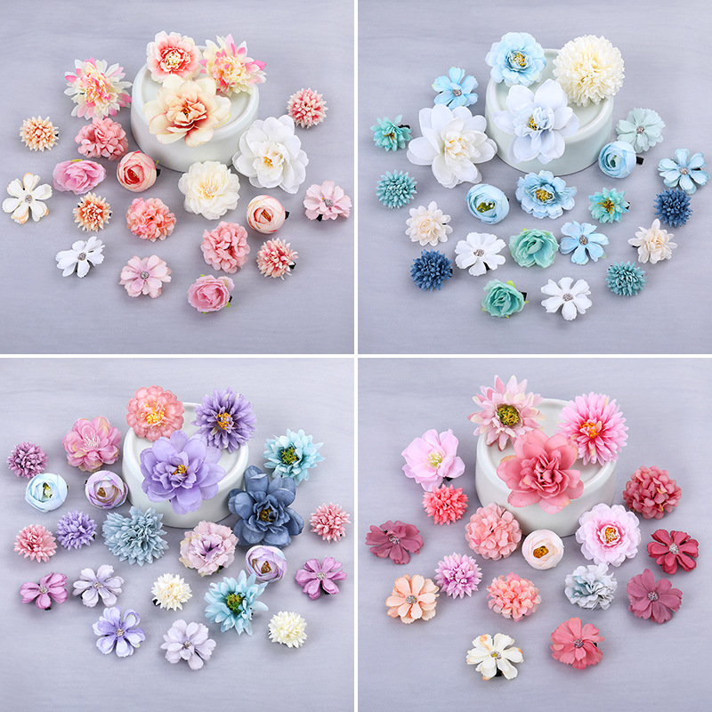 Han Dynasty Silk Flower Hair Accessories Hairpin Flower Headdress Set Flower Hairpin Ancient Style Head Flower Edge Clip Kidsren's Costume Accessories Women