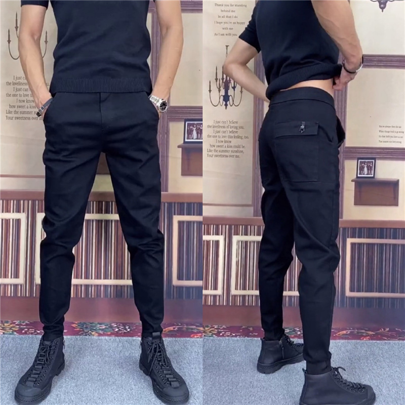 2024 Hommes Nouvelle Mode Jeans Noirs Tendance Polyvalent Haren Internet Celebrity Élastique Minceur Pantalon Décontracté_voghion.com