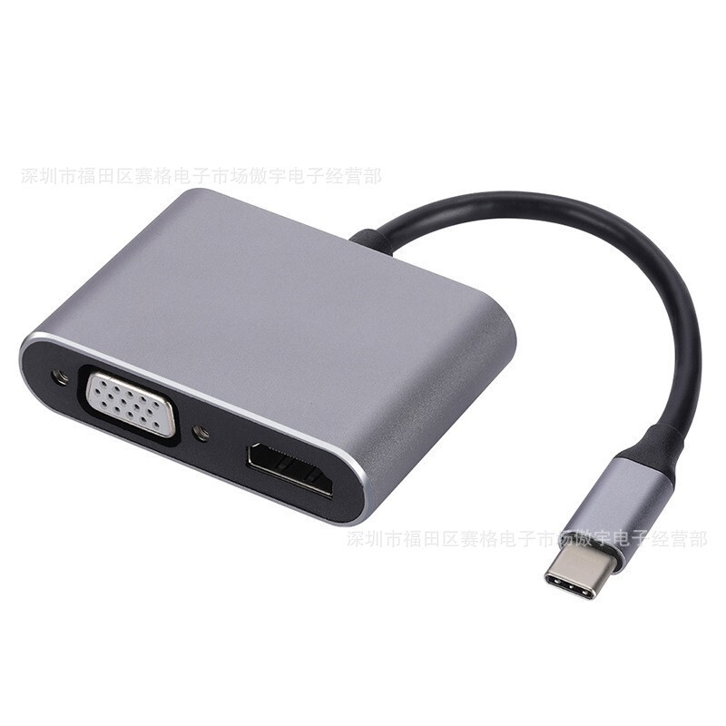 Type-C to HDMI 2-in-1 docking station USB-C to HDMI+VGA 4K high-definition converter for mobile phones and computers