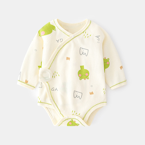 Baby fart cover spring and autumn baby triangle harem pure cotton newborn long-sleeved printed jumpsuit boneless crawling suit