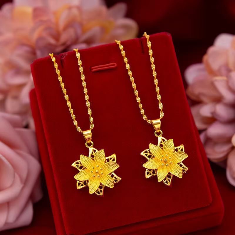Trendy Vietnamese-Style Sand Gold Bauhinia Necklace with Small Flowers and Lily Pendants for Women