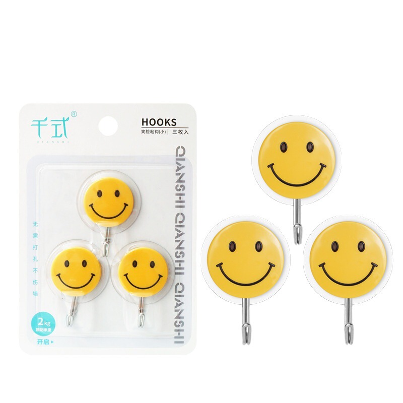 Smiley face seamless punch-free sticky hook strong adhesive cartoon hook wall hanging small hook wall hook