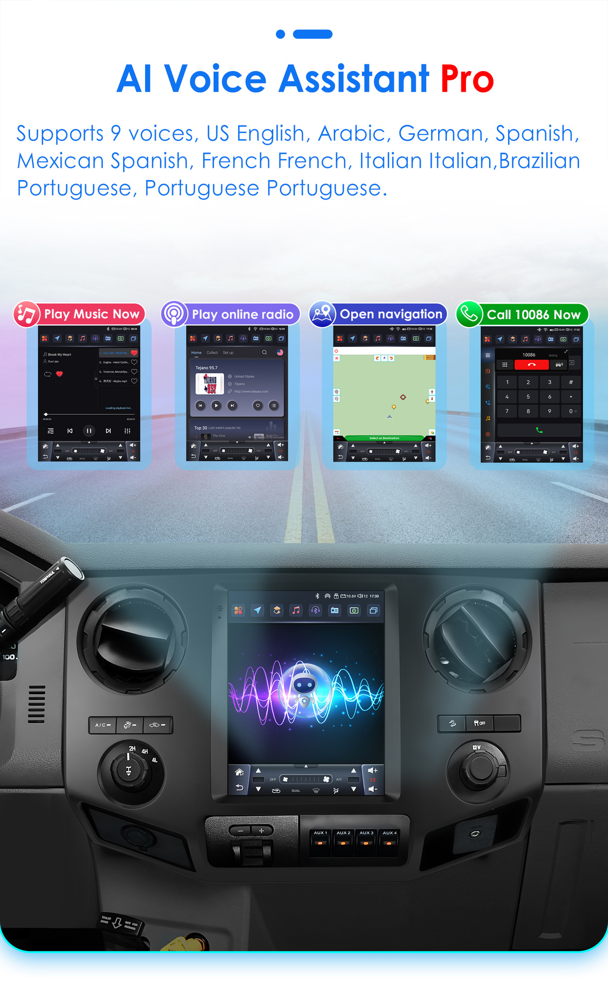 Suitable for 09-16 Ford F250 F450 Smart 9.7inch Vertical Screen Frame Car Navigator All-In-One Machine