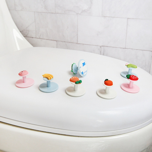 Korean wall sticky hook cartoon kitchen bathroom wall punch-free hook drawer door and window handle toilet seat handle