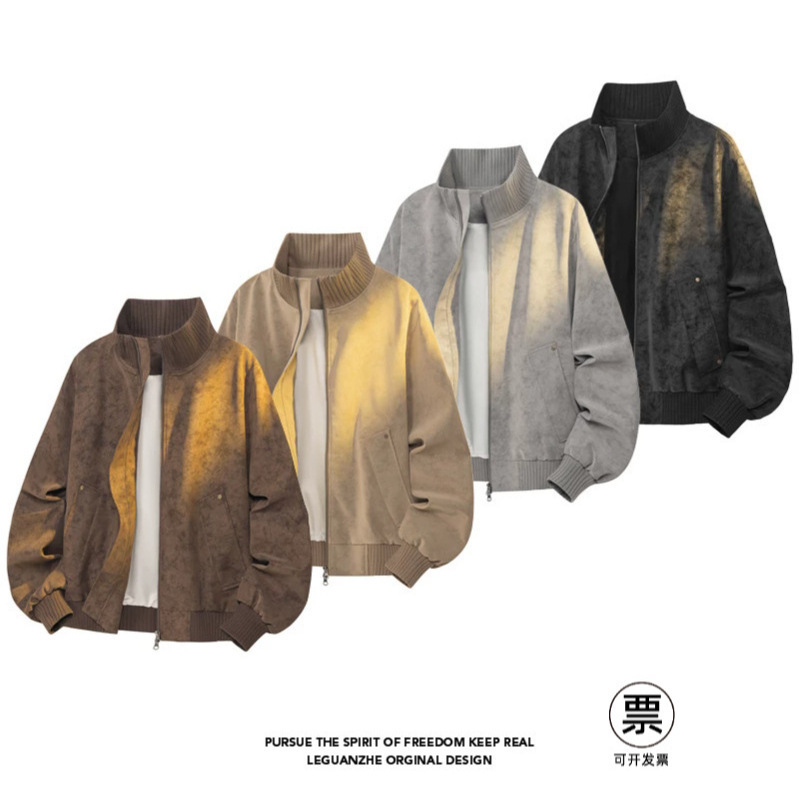 2026 Autumn New Men's Jacket: American Retro Tie-Dye Trendy Brand Windproof and Waterproof Stand Collar Flight Jacket 2026 Autumn New Men's Jacket: American Retro Tie-Dye Trendy Brand Windproof and Waterproof Stand Collar Flight Jacket