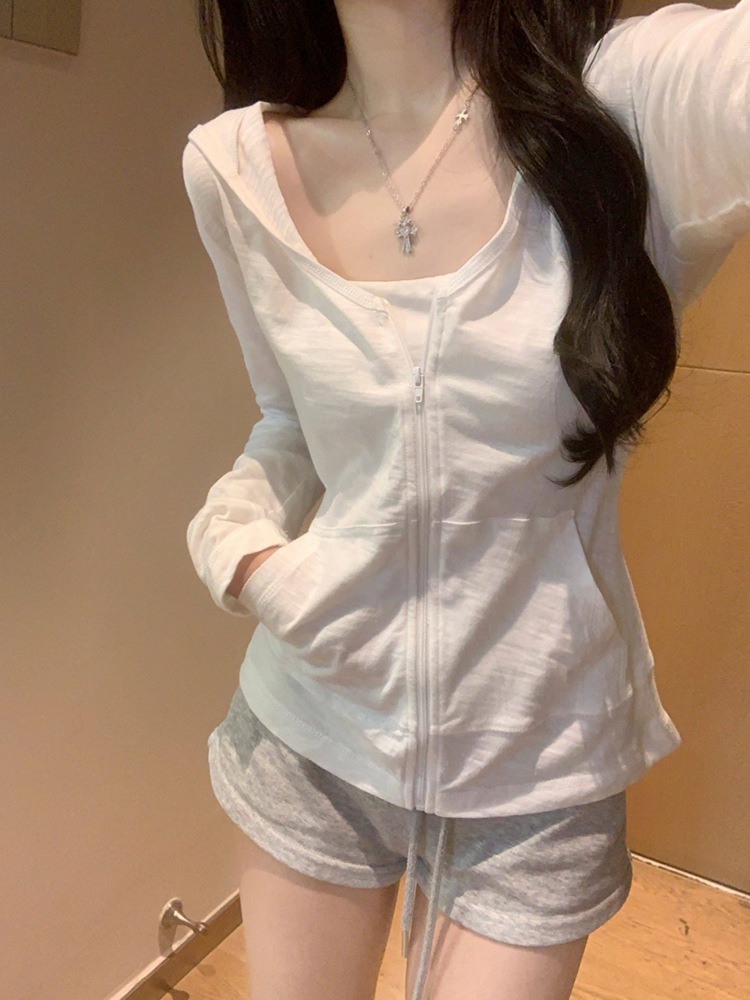 纯棉100%纯欲风防晒衫女2026春夏季新款连帽薄款外套长袖T恤上衣
