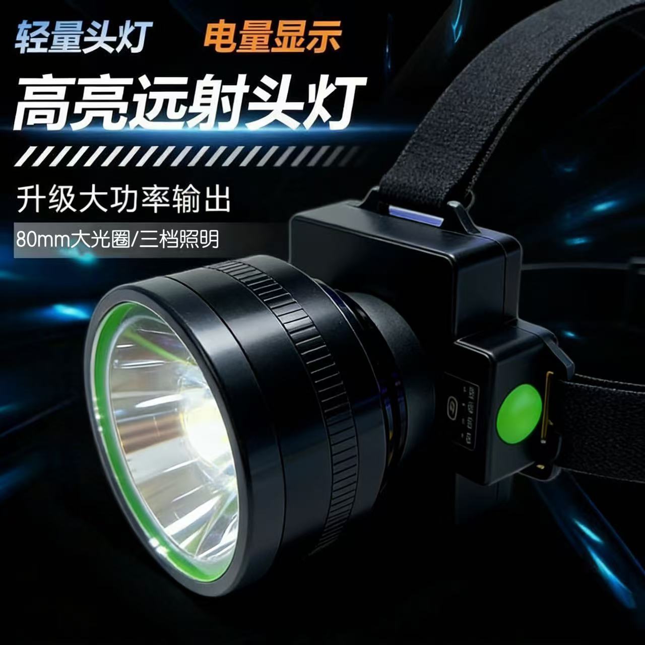 LED强光激光炮头灯可充电超亮远射防水超长续航矿灯头戴式电筒