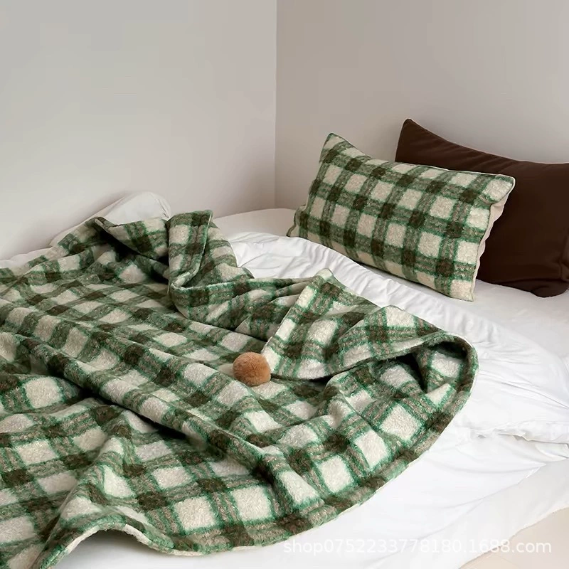 Плед в стиле ретро из шерсти для дивана в гостиной, однотонный плед для отдыха, плед для колен, машинная стирка, стиль INS