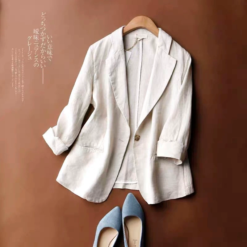 Spring solid classic suit jacket, trend of season, plus size, cotton and linen