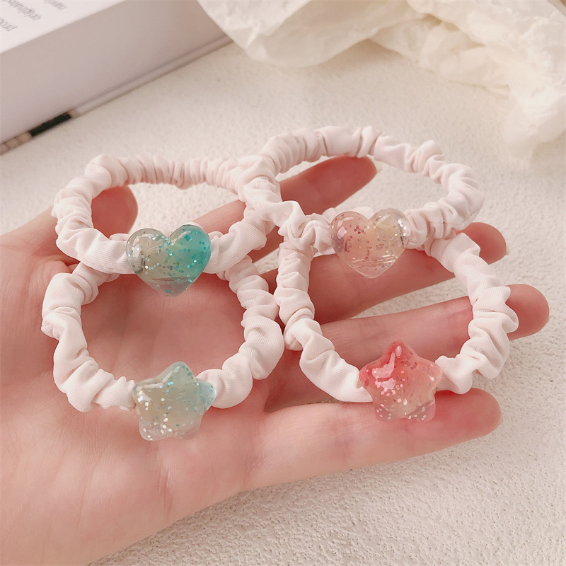 Lindo y dulce polvo suelto amor lazo para el cabello temperamento femenino estrella círculo de intestino delgado cuerda para la cabeza todo fósforo cola de caballo alta cuerda para el cabello accesorios para el cabello