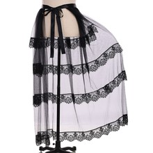 欧美单层透视网纱半身裙性感蕾丝拼接蛋糕长裙舞台演出半身裙代发