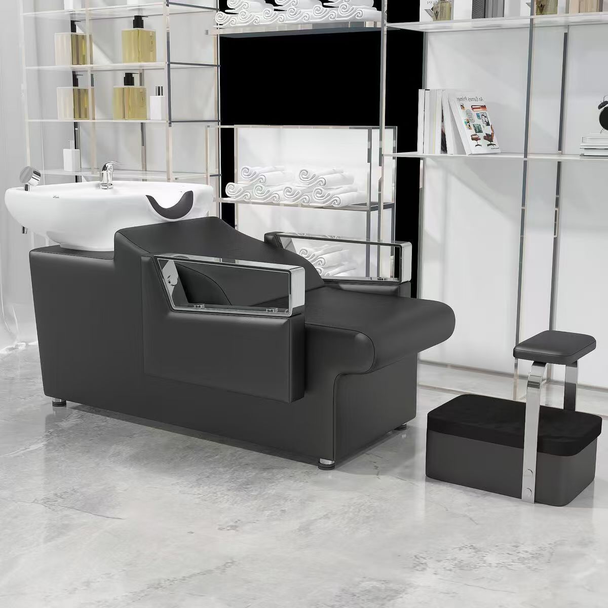 Peluquería Cama de champú Peluquería especial cama de agua semi-reclinada olla profunda de cerámica de acero inoxidable de alta gama