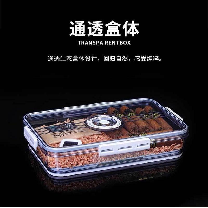 Caja humectante de cigarros transparente sellado a prueba de humedad humectante marco de madera de cedro molde de doble capa botón de música caja de cigarrillos portátil