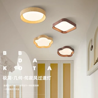 卧室灯感胡桃木纹房间灯现代简约圆形极简2024新款过道吸顶灯