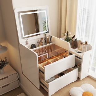 Bay Window Dressing Table for Small Apartments, Modern and Simple White Popular Ins Style Bedroom Storage Integrated Simple Dressing Table