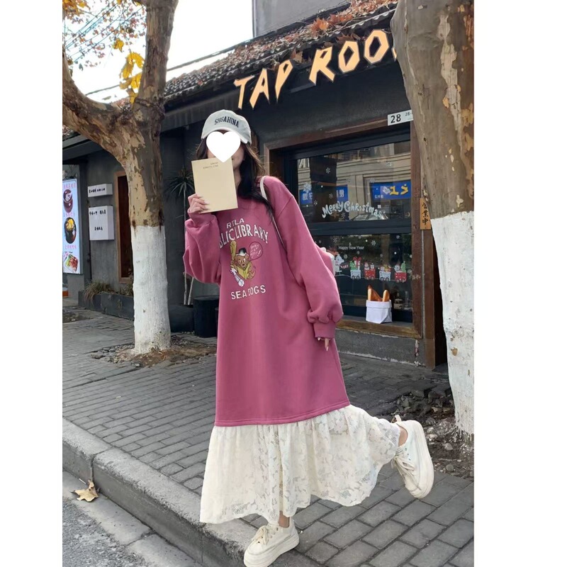 Plus Size Fat mm Fishtail Sweatshirt Dress Women's Spring & Fall Loose Slimming Look Mid-Length Splicing Maternity A-Line Skirt Plus Size Fat mm Fishtail Sweatshirt Dress Women's Spring & Fall Loose Slimming Look Mid-Length Splicing Maternity A-Line Skirt