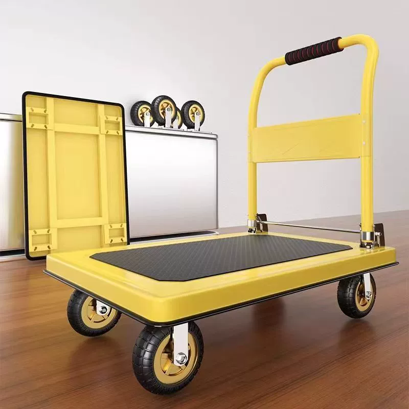 Цветная стальная стальная тележка тянет грузовую тележку грузовой тележку плоский тележка портативный складной бесшумный домашний тележка четыре колеса