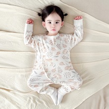 双层护肚纯棉新生婴儿衣服无骨透气贴身保暖内衣连体衣宝宝爬爬服