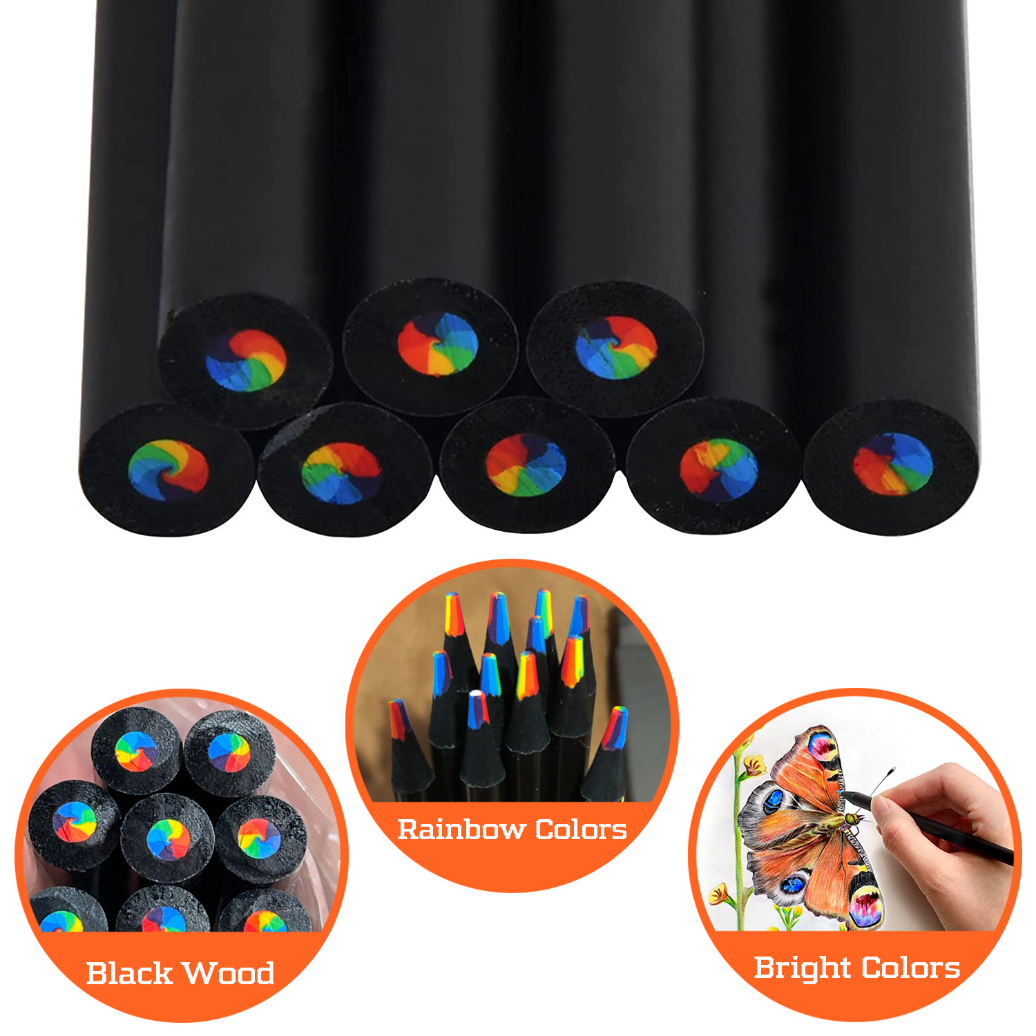 Venta caliente transfronteriza negro madera Arco Iris pluma 7 color núcleo plomo Arco Iris núcleo multi-color creativo DIY graffiti color lápiz venta al por mayor