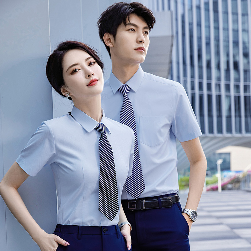 Summer short-sleeved twill shirt formal wear men's and women's work clothes business shirt OL office work clothes