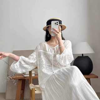 2025夏季百搭款高品质纯苎麻重工两面立体花朵满绣圆领系带娃娃衫