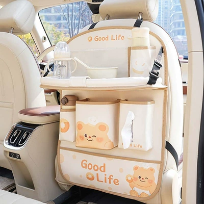 Car-Mounted Folding Small Table Board, Car Storage Hanging Bag, Cute Car Trash Can, Storage Bag, Car Dining Table Storage Box (Car table board) - donut-bear-storage-bag-z-style