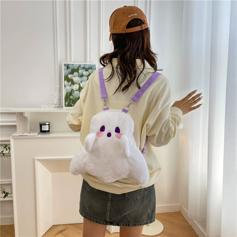 Рюкзак Plush призрак через плечо, большой милый аниме-плюшевый кукольный рюкзак, мягкая лямка
