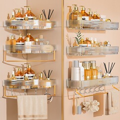 Bathroom Sanitary Ware Storage Shelf without Drilling Toilet Washing Sink Wall Mounted Triangle Storage Rack Shower Wall Mounted