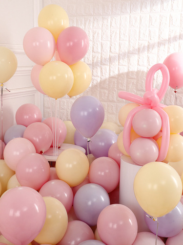 马卡龙色气球批发装饰场景布置儿童彩色卡通10寸加厚防爆粉色结婚