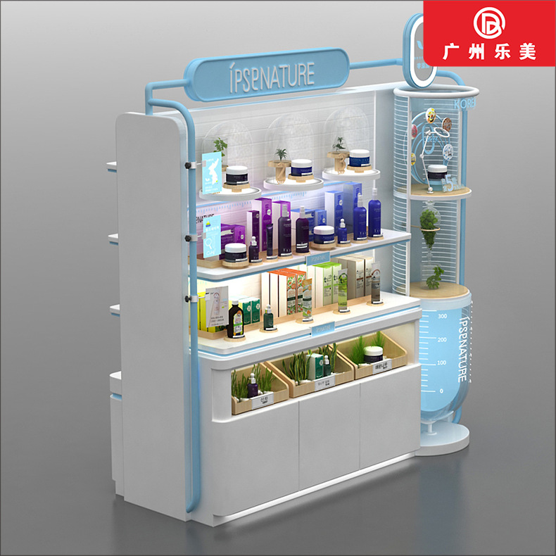 厂家直供韩式简约化妆品护肤品展示柜背柜流水柜台品牌双面柜台