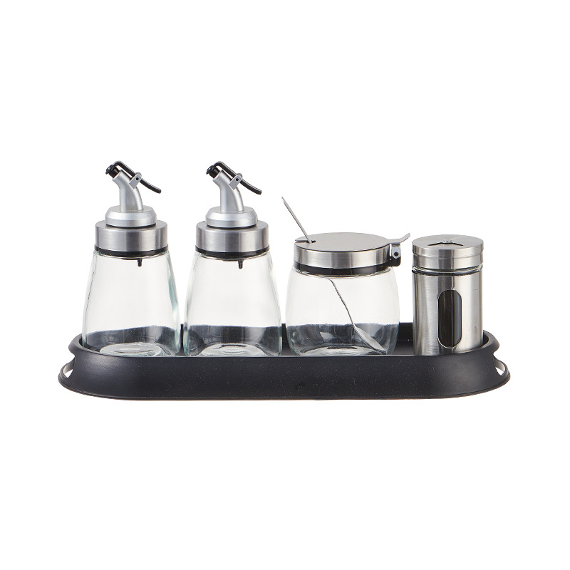 Precio de fábrica suministros de cocina condimento tarro condimento botella caja de almacenamiento combinación condimento botella traje vidrio condimento botella sal tarro