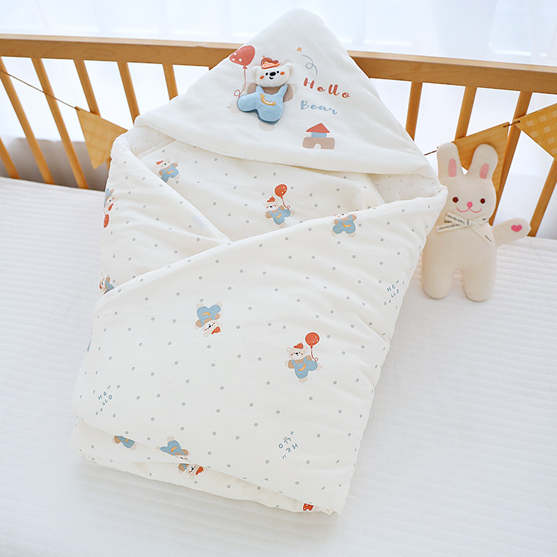 Baby Blanket Pure Cotton Cartoon Print Autumn and Winter Newborn Delivery Room Blanket Windproof Swaddle Blanket Summer Thin Version