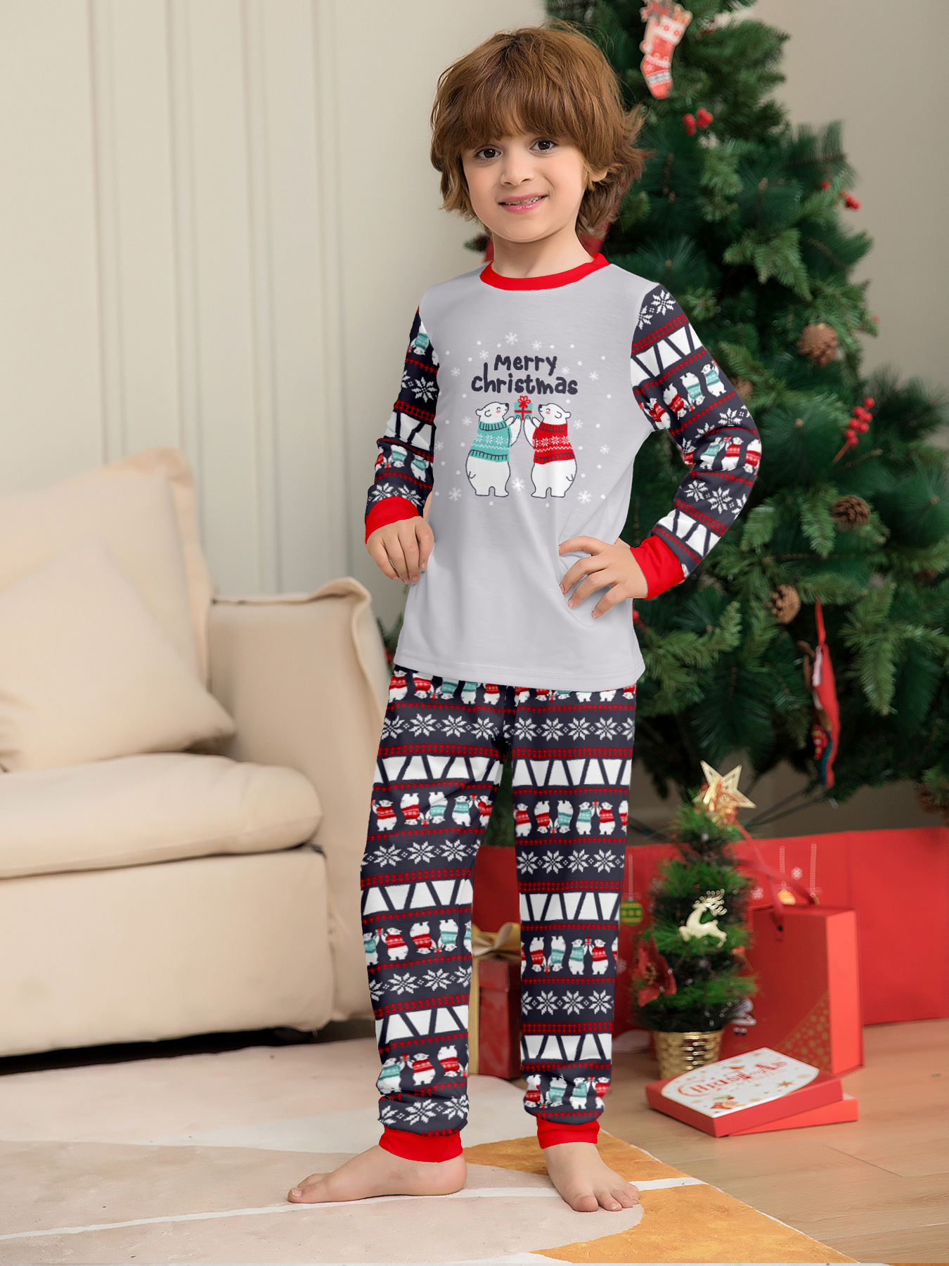 Pijama de natal a combinar para família com urso e flocos_voghion.com