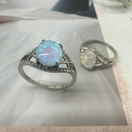 Cross-border Fashion Opal Ring Women's European and American Light Luxury High-end Sense Stainless Steel Ring for Women Stainless Steel Jewelry All-match Ring